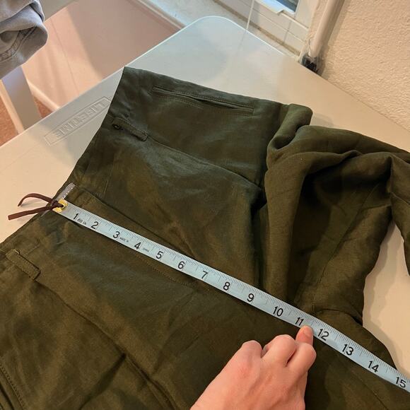 Kate Hill Dark Green Linen High Rise Relaxed Fit Trouser Pants Size 12 - Picture 11 of 13